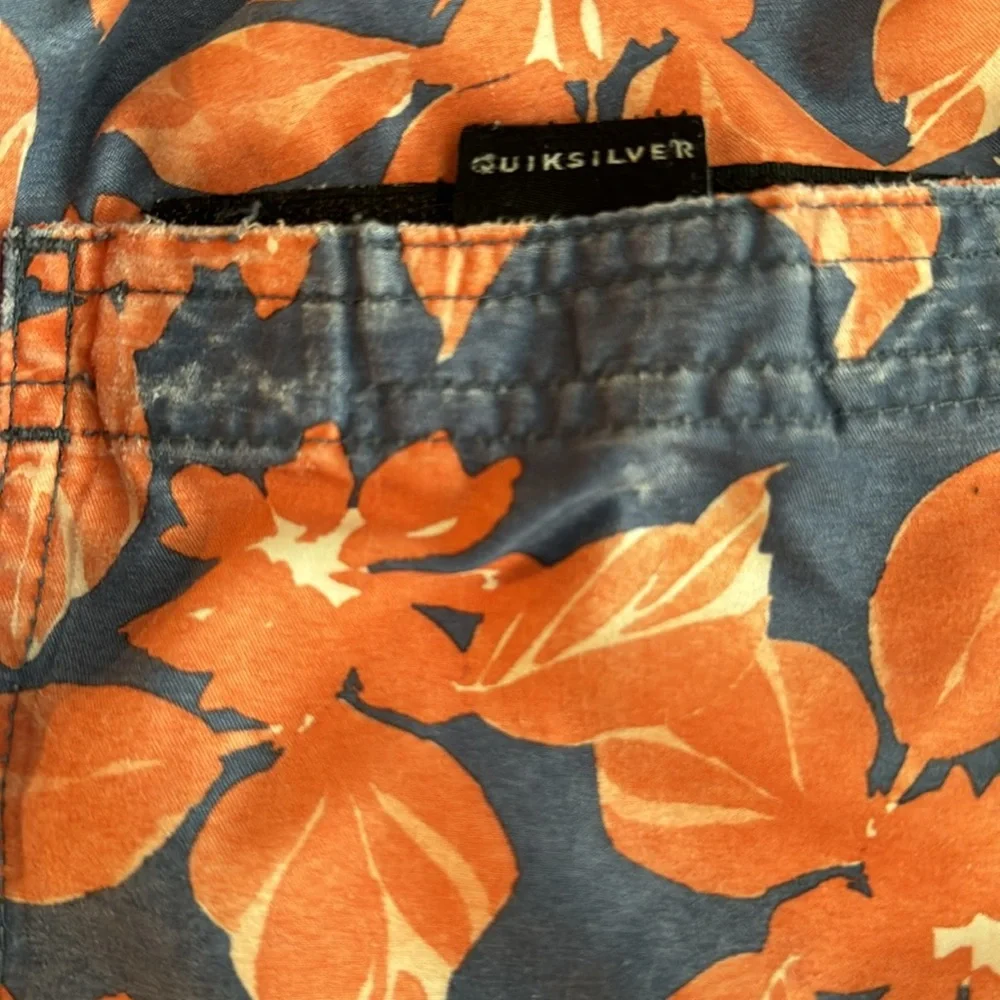 Quiksilver Blue and Orange Floral Swim Board Shorts